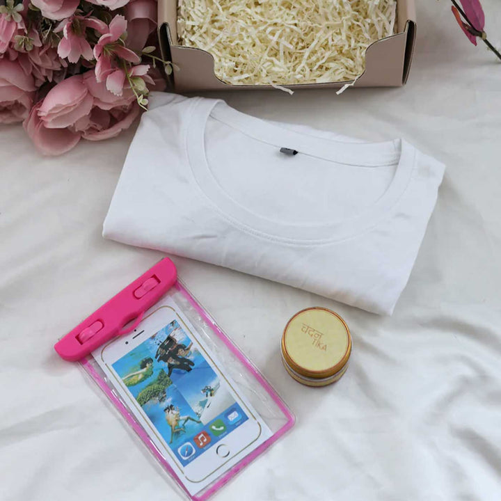 Ultimate Holi Essential Box | Includes 1 Waterproof Phone Pouch, 1 Classic White T-Shirt, 1 Chandan Tika, 1 All Things Nice Gift Box