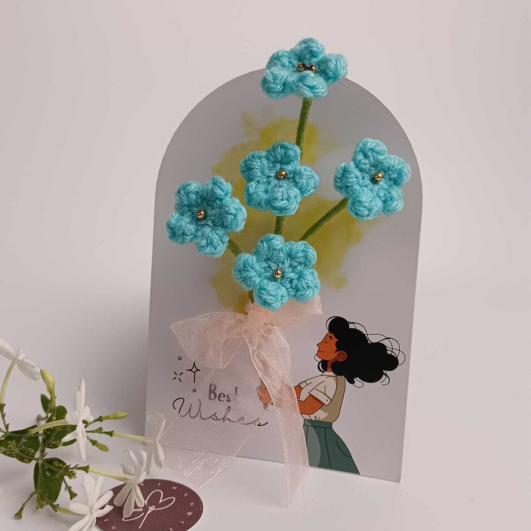 Handmade Crochet 3D Blue Floral Greeting Card