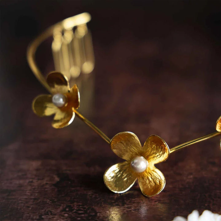 Handmade Phool Bageecha 18k Gold Plated Reverse Headband For Weddings