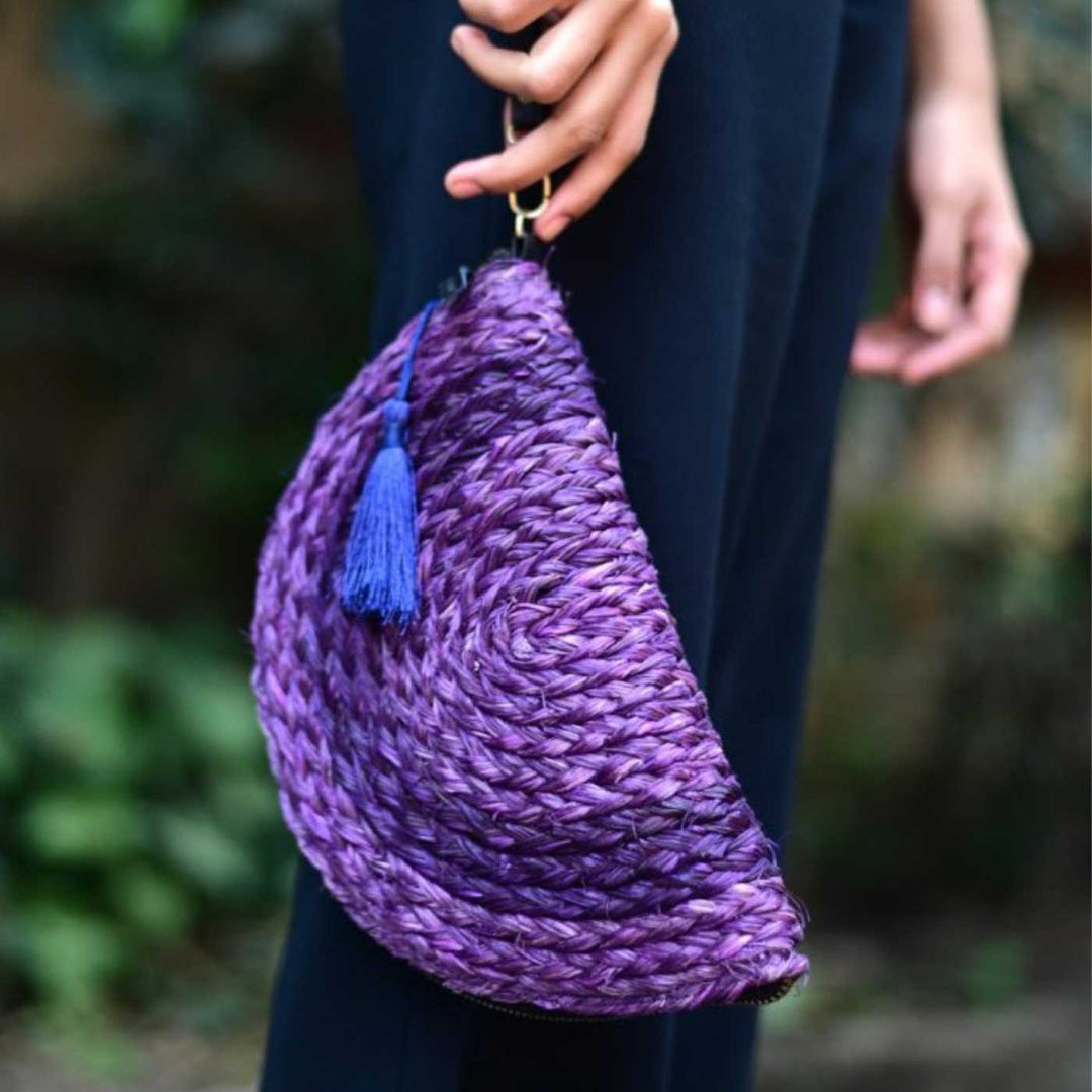 Handmade Grass Woven Rustic Earth Tones Sanai Clutch