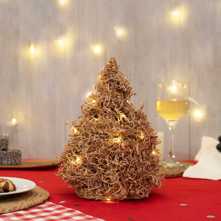 Handmade Banana Rope Pine Frill Tree Christmas Ornaments With Lights