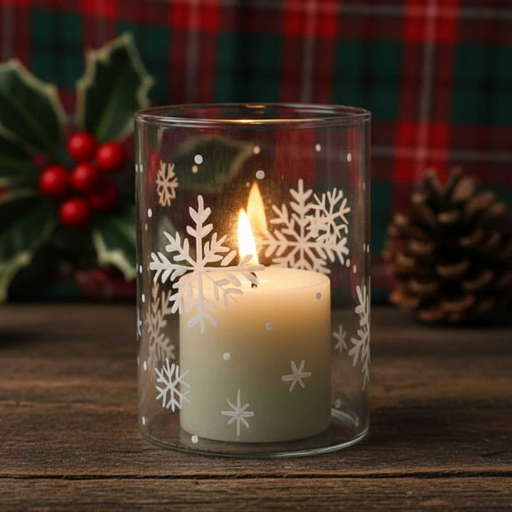 Handpainted Crystal Snow Glass Votive Candle Holder