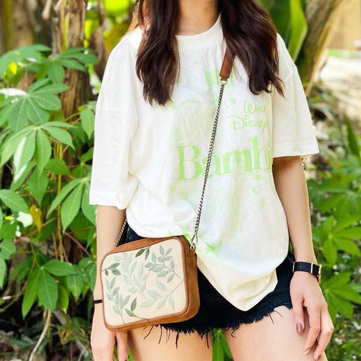 Personalized Embroidered Leafy Vegan Suede Sling Bag