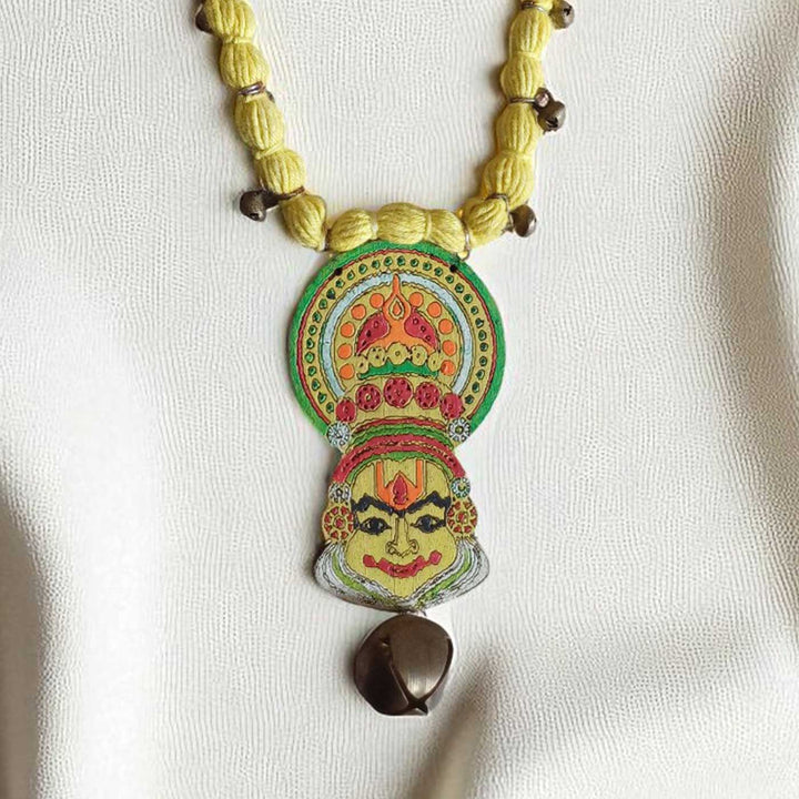 Handmade Yellow Kathakali Wooden Necklace