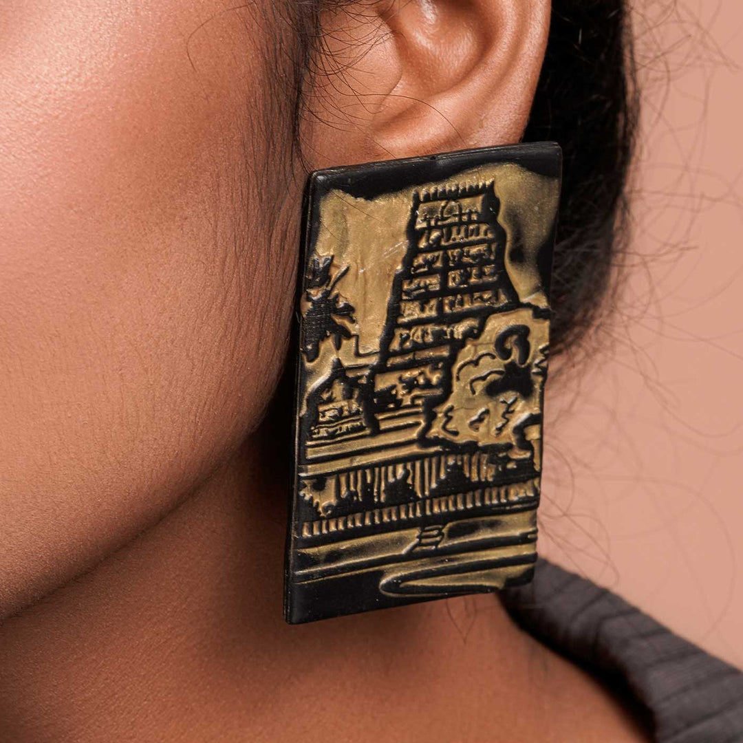 Handmade Polymer Clay Mylapore Kapaleeshwarar Temple Design Earrings