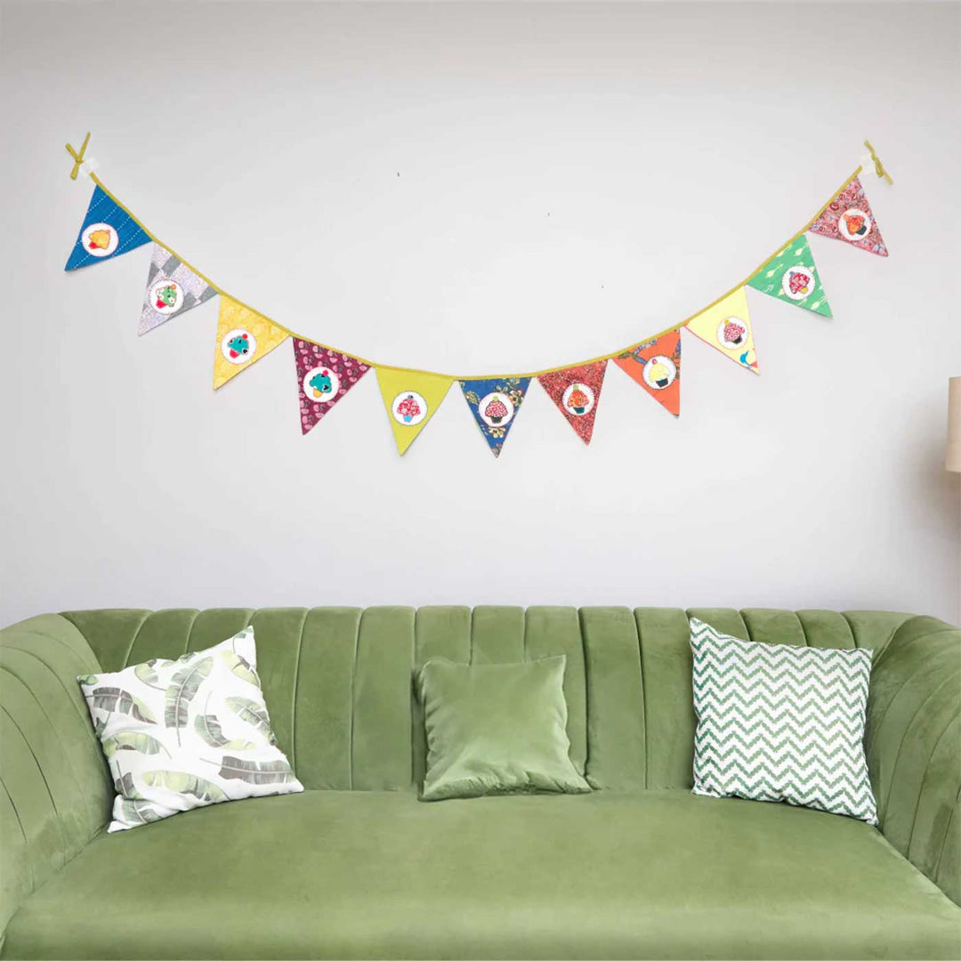 Handmade Multicolored Cupcake Design Upcycled Fabric Bunting
