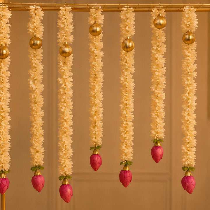 Lotus Tassel Pooja Backdrop Decor Kit With Jaali Stand