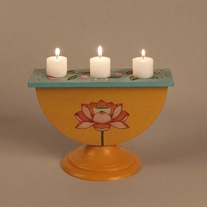 Hand-Painted Navya Semicircle Wooden Candle Holder
