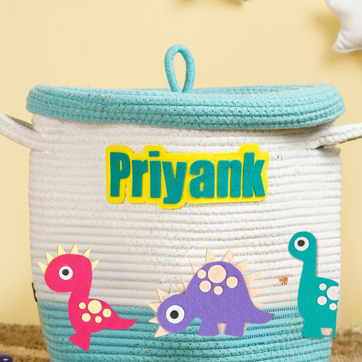 Handmade Personalized Dinosaur Themed Kids Rope Basket