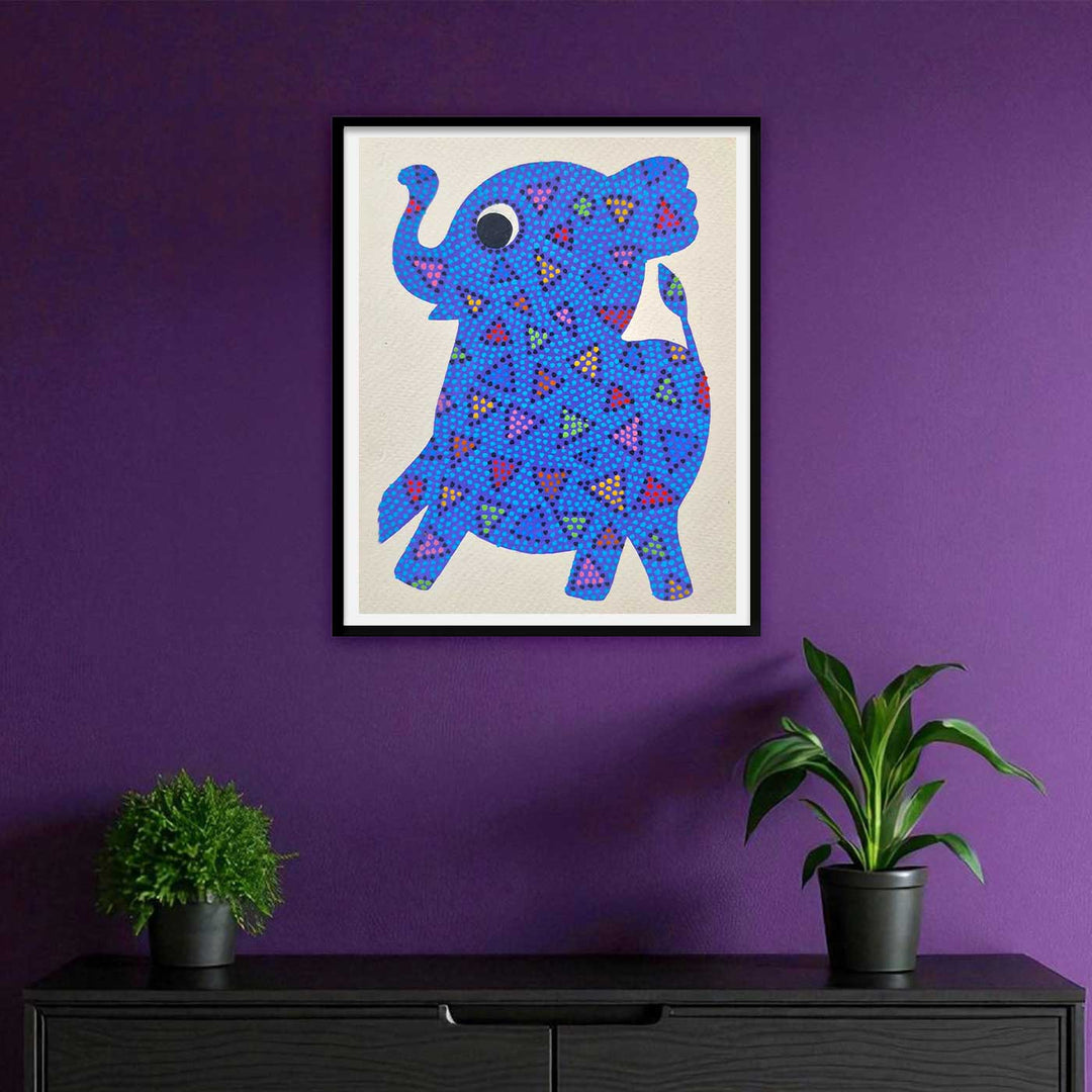 8 x 6 Inch | Happy Dancing Baby Elephant | Original Hand Painted Bhill Painting | Acrylic Paints On Paper