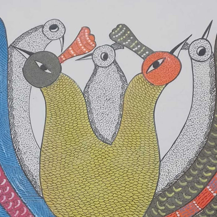 11 x 15 Inch | Colours of Togetherness | Original Hand Painted Tribal Gond Art Painting | Acrylic Paints On Paper