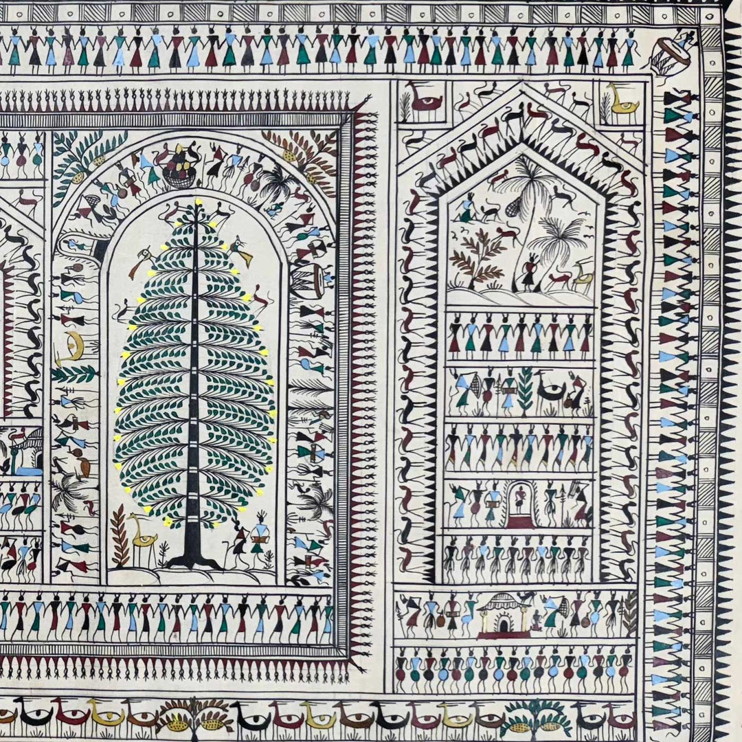 24 X 40 Inch | Handmade Silk Saura Tribal Art Of Odisha Painting