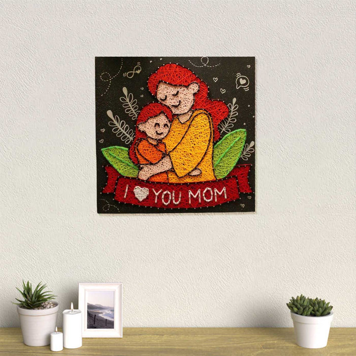 Handmade String Art "I Love You Mom" MDF Decorative Plaque For Mothers