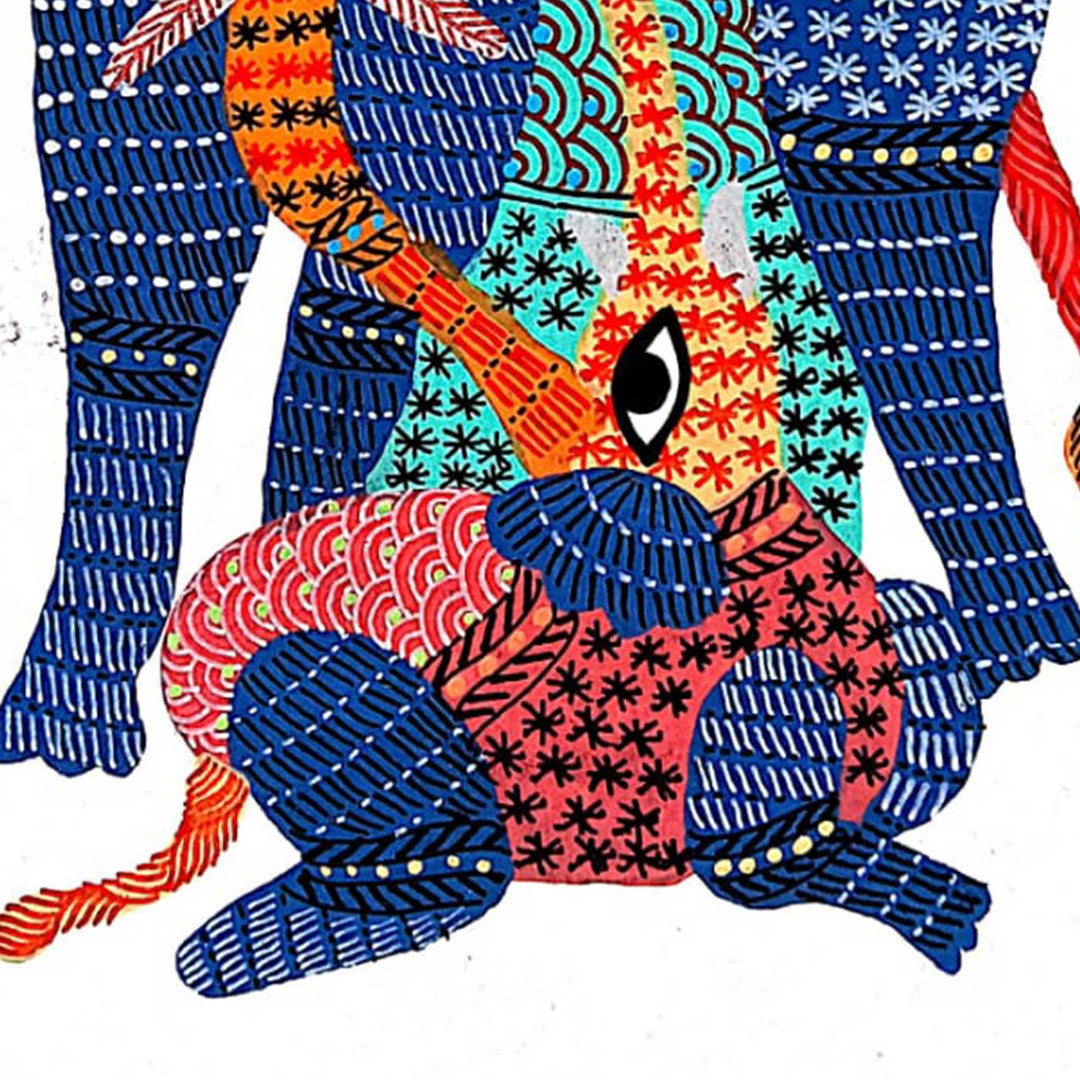 6 x 8 Inch | Elephant and Baby | Original Hand painted Tribal Gond Art Painting | Acrylic Paints On Paper