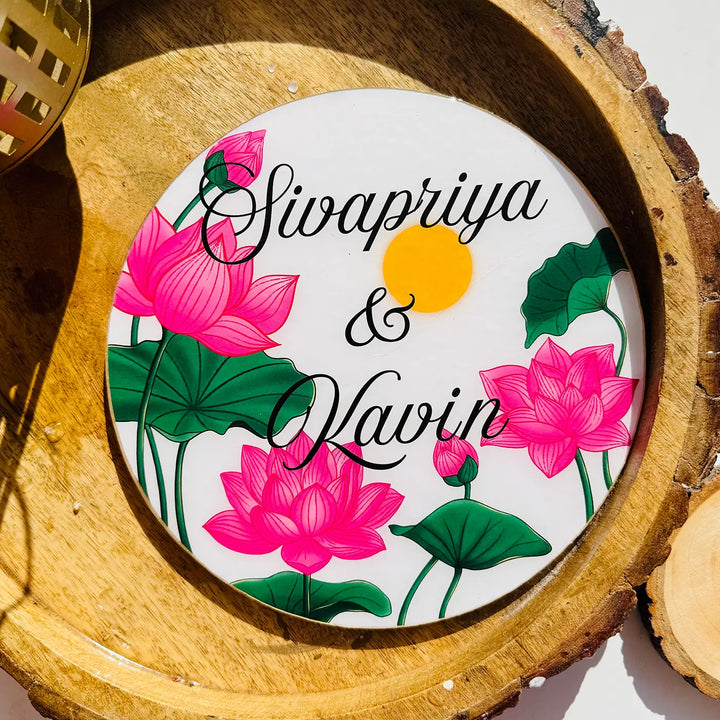 Personalized Round Lotus Theme Resin Name Plate