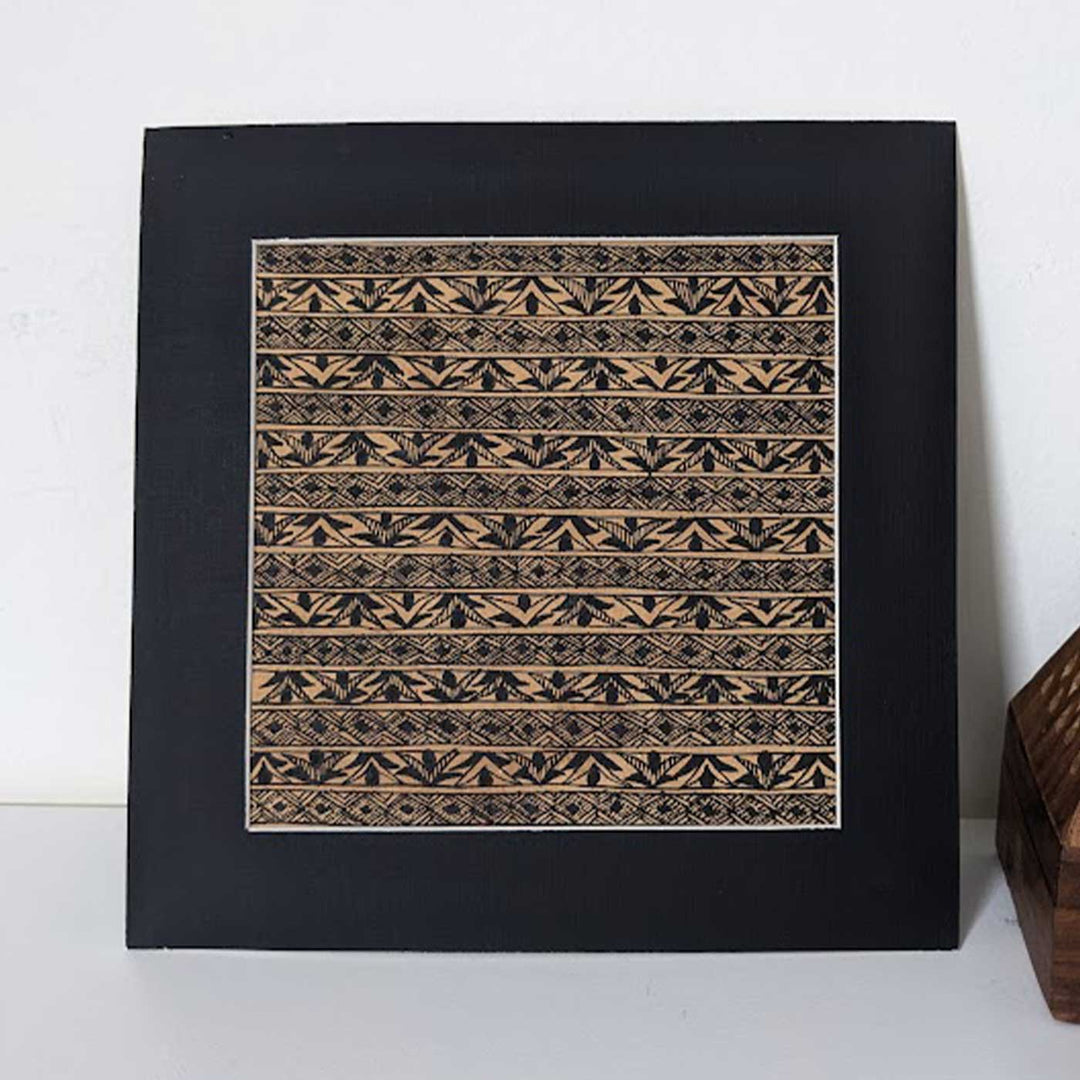 8 x 8 Inch | Black On Tea Treated Paper | Traditional Black & Brown Madhubani Style Drawing With Frame