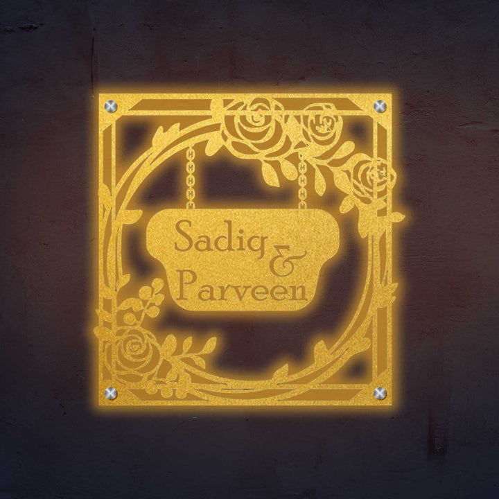 Personalized Laser Cut Rose Theme Steel Name Plate