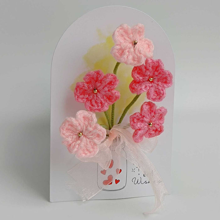 Handmade Crochet 3D Pink Floral Greeting Card