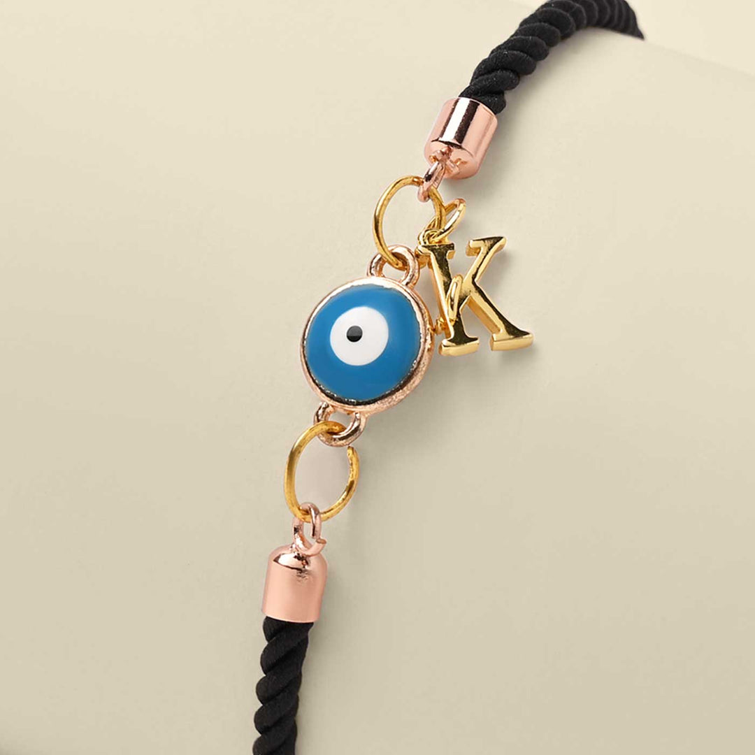 Personalized Handmade Mini Evil Eye Design Monogram Metal Rakhi