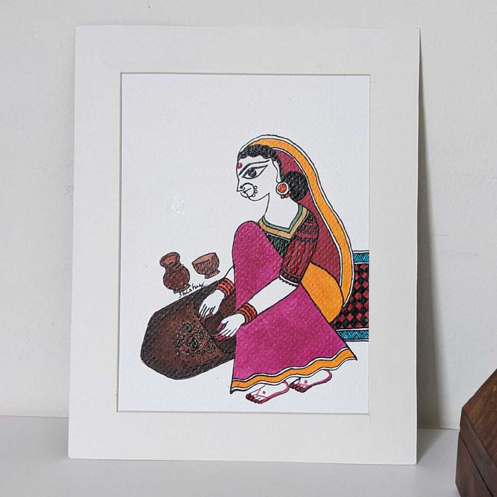 7 x 9  Inch | Taste Of Silbatta(Mortar and slab) | Original Hanpainted Madhubani Painting | Natural Colors On Paper