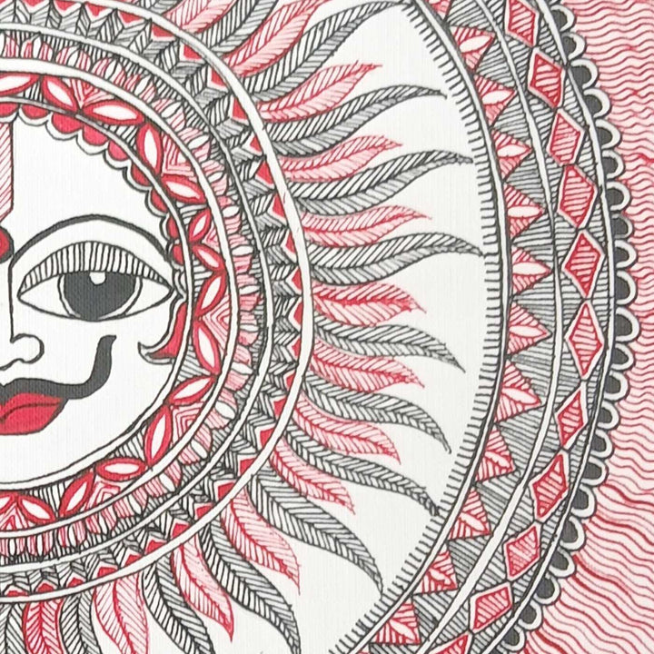 11 x 8 Inch | The Radiant Guardian Sun | Original Hand Painted Madhubani Painting | Nib Ink On Paper
