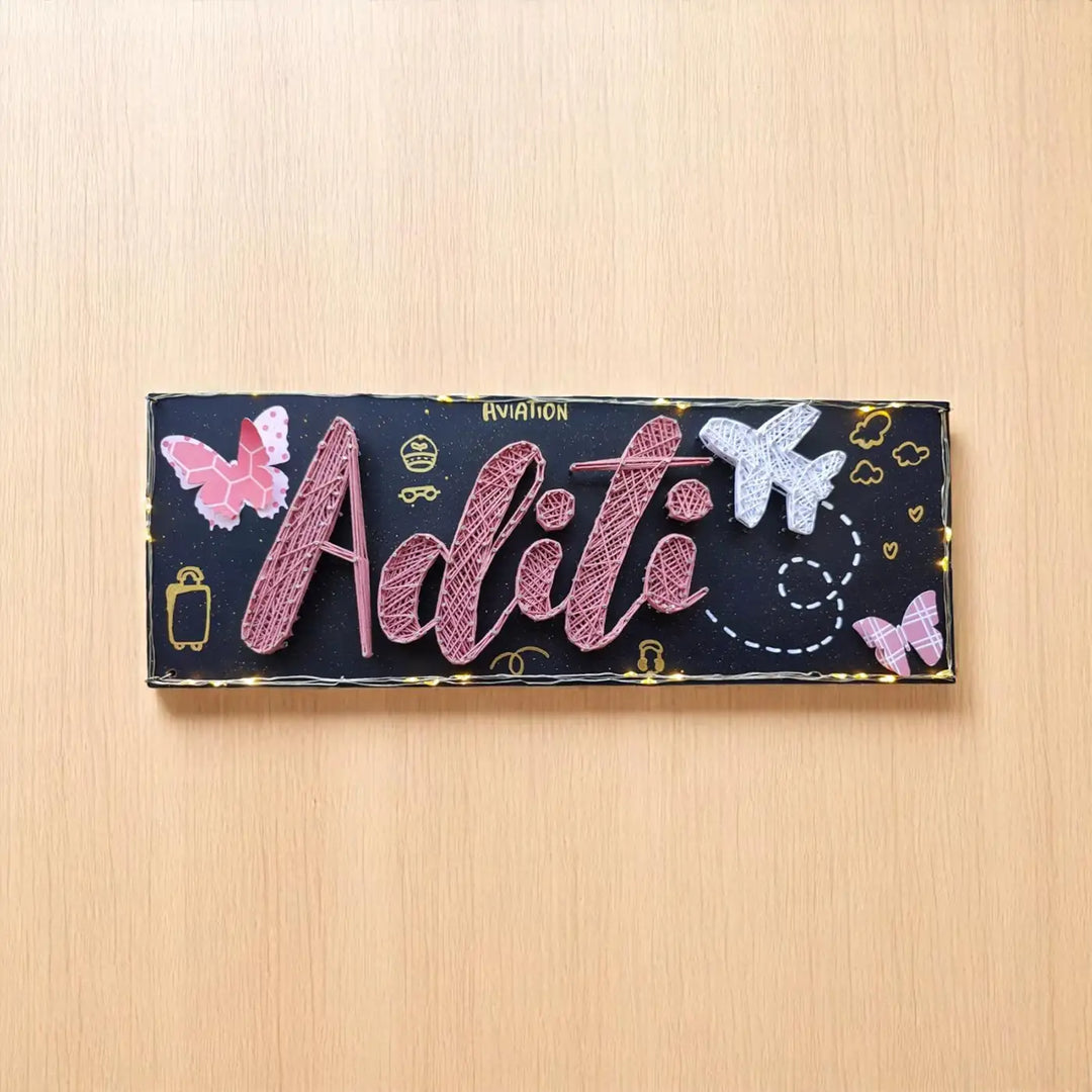 Personalized Handmade String Art Travel Theme MDF Wood Name Plate