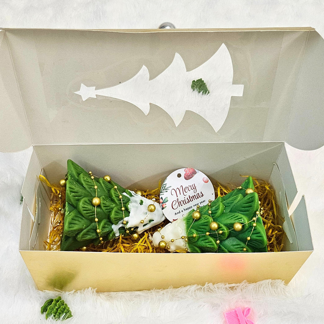 2 pc | Handmade Snow Christmas Tree Soy Wax Candles