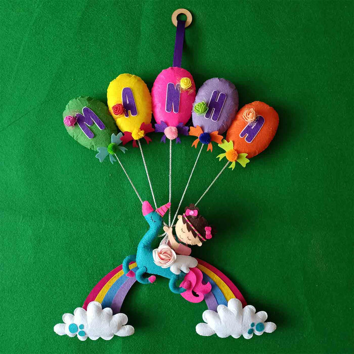Handcrafted Personalized Felt Name Plate for Kids | Unicorn on Rainbow