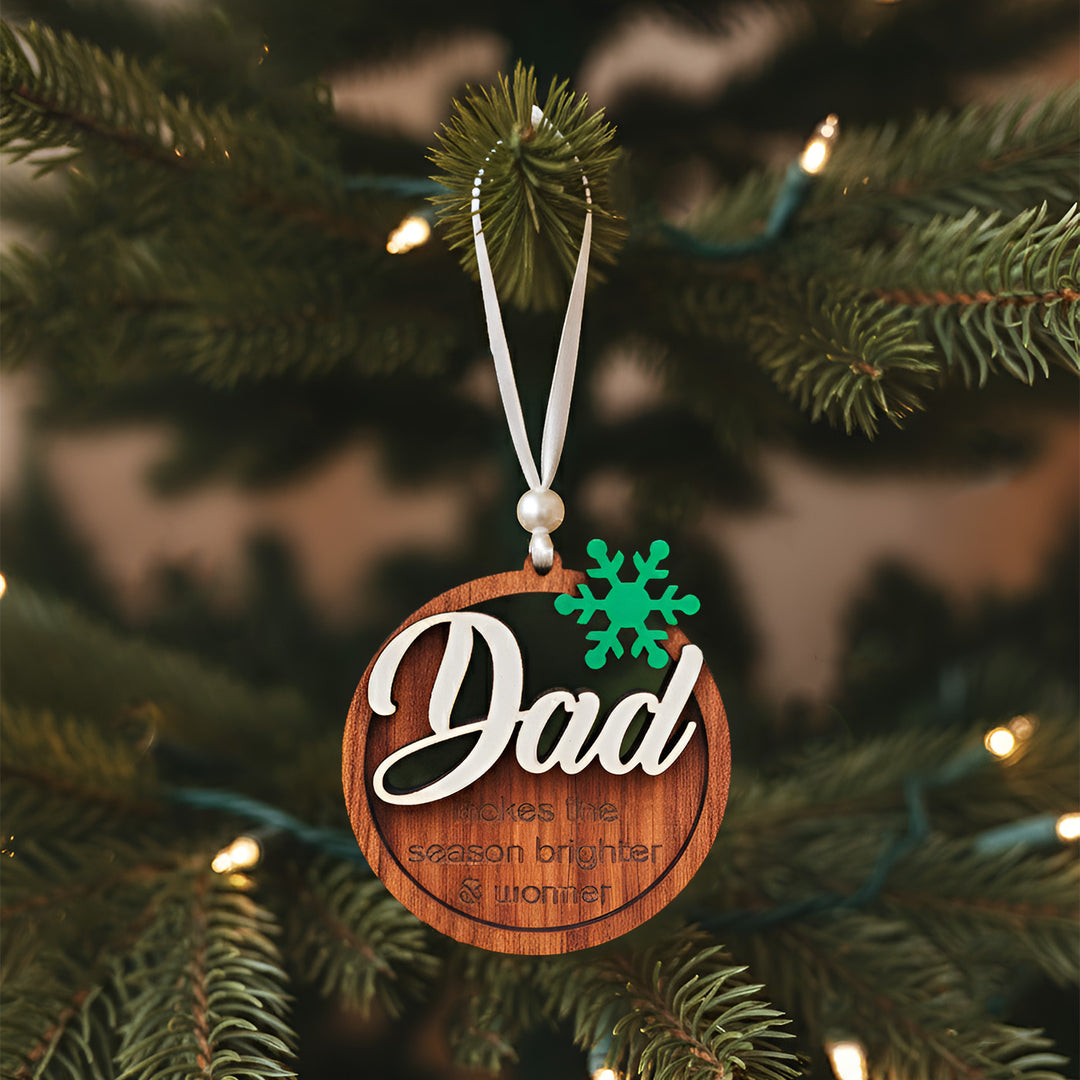 Handmade Round "Dad" MDF Wood Ornament For Christmas Tree Decoration