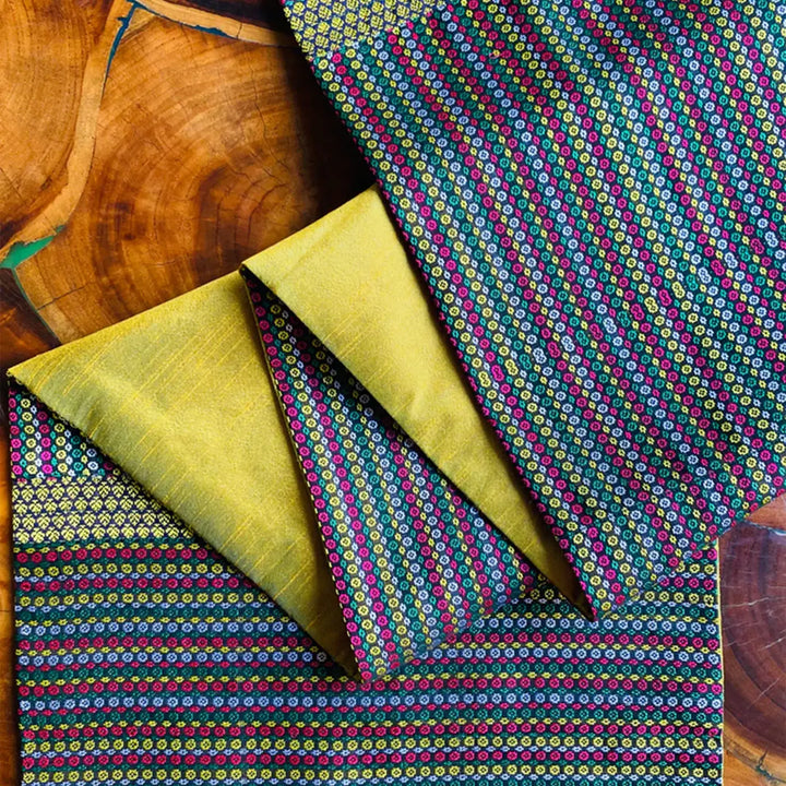 Handmade Multicolour Dotted Design Khunn Fabric Cotton Table Runner | 12 x 60 Inch