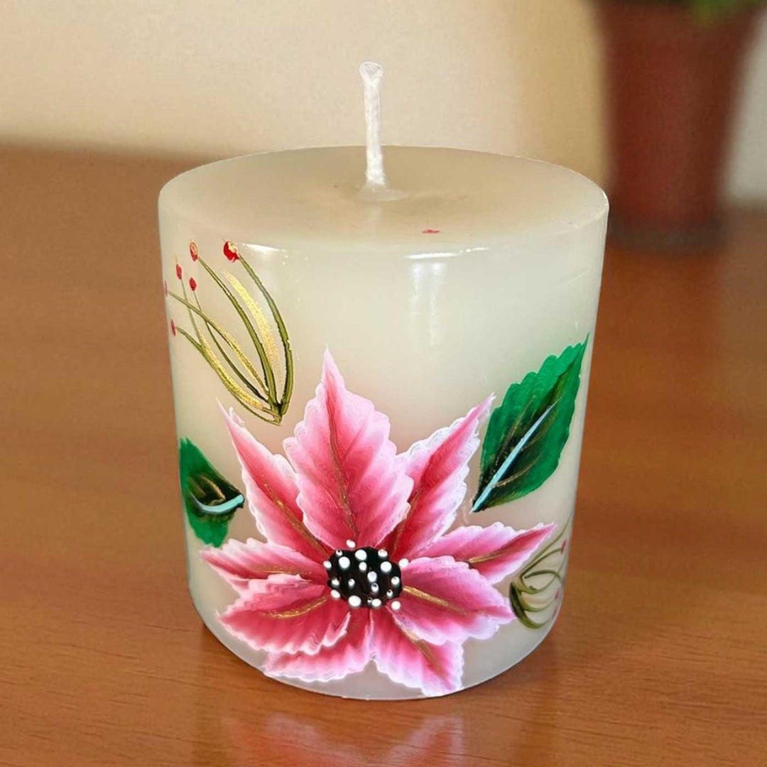 Hand-Painted Pink Floral Circular Paraffin Scented Candle