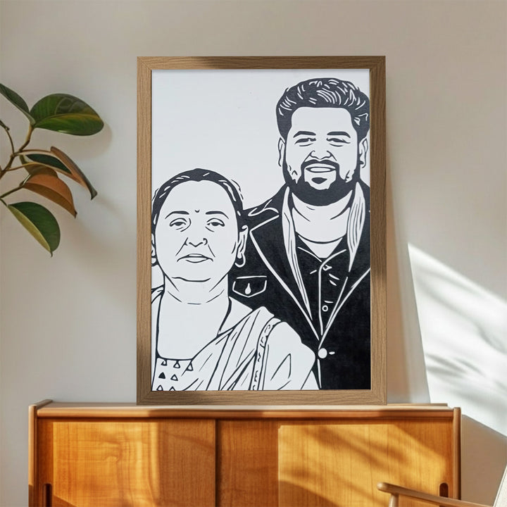 Photo Personalized Black & White Hand Painted Portrait With Premium Wooden Frame