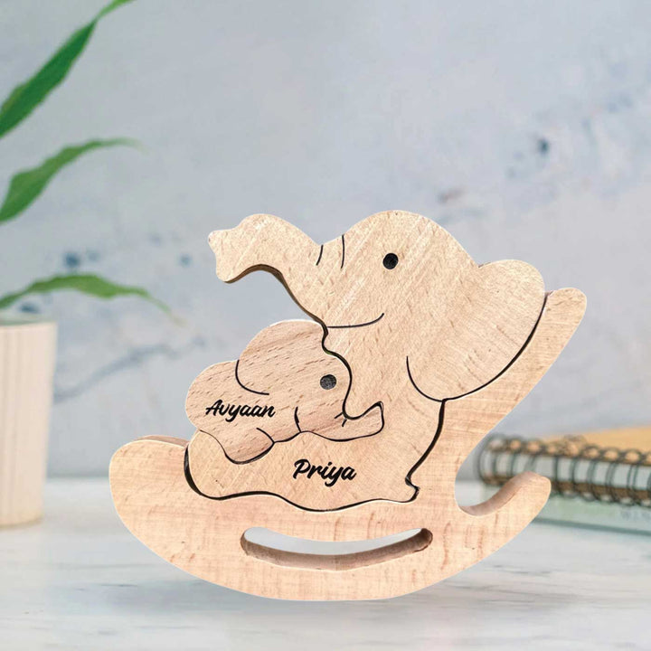 Personalized Elephant Mom & Baby Wooden Figurine