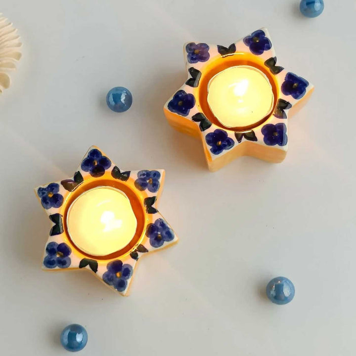 Set of 2 | Handmade Stunning Star Ceramic Tealight Holder