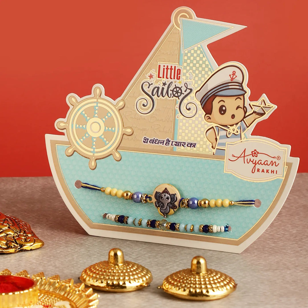 Handmade Ganesha Rakhi Hamper | Includes 1 Ganesha Idol, 2 Rakhis, 1 Roli Chawal