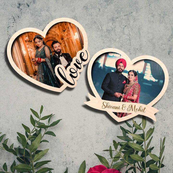 Photo Personalized Printed Heart Shaped Wooden Fridge Magnet | Set Of 2