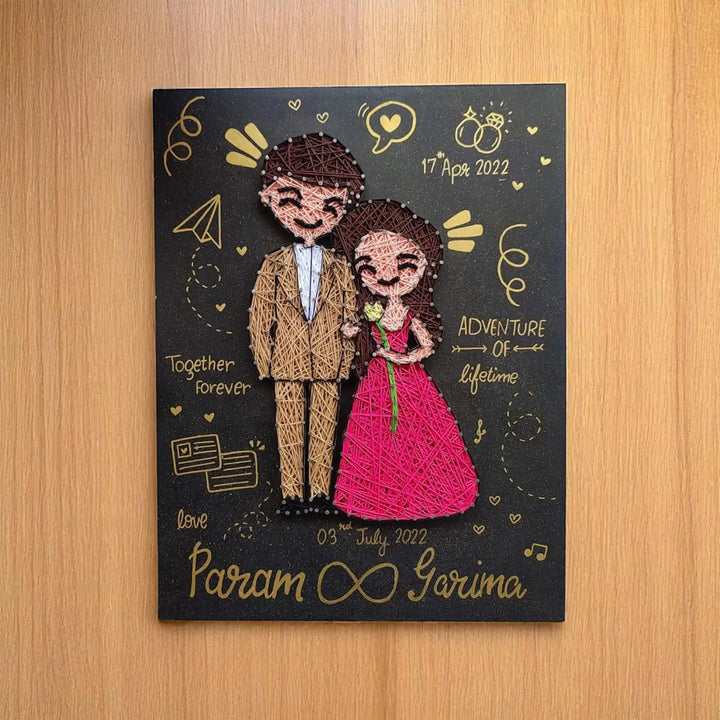 Personalized Handmade String Art Couple Theme MDF Wood Name Plate