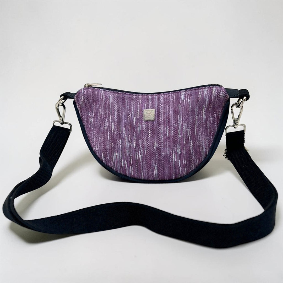 White and Purple Striped Upcycled Plastic Handcrafted Mini Curve Sling Bag