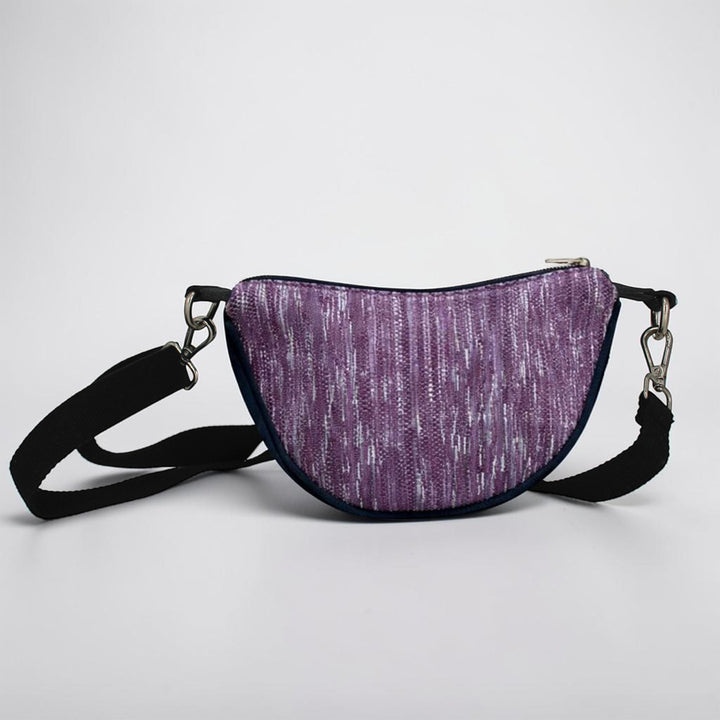 White and Purple Striped Upcycled Plastic Handcrafted Mini Curve Sling Bag
