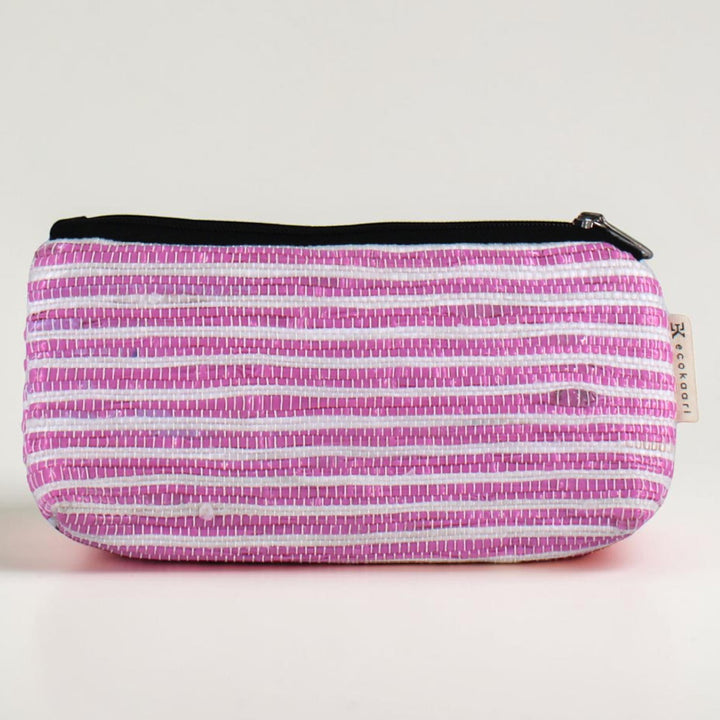 Pink and White Striped Upcycled Plastic Handcrafted Multi-Purpose Pouch