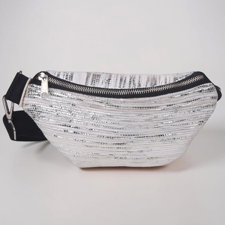 Silver and White Upcycled Handcrafted Lightweight Plastic Fanny Pack Crossbody Bag