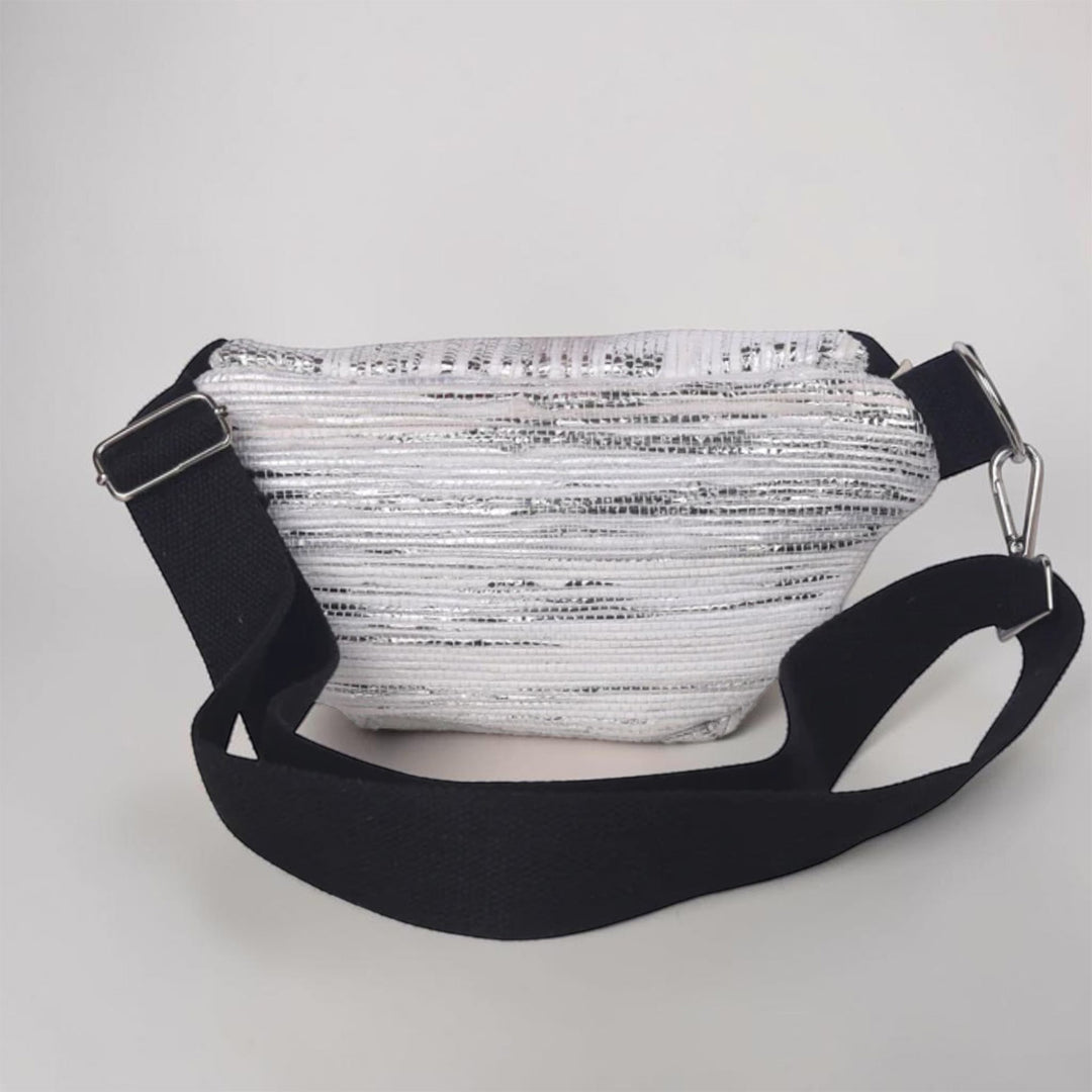 Silver and White Upcycled Handcrafted Lightweight Plastic Fanny Pack Crossbody Bag