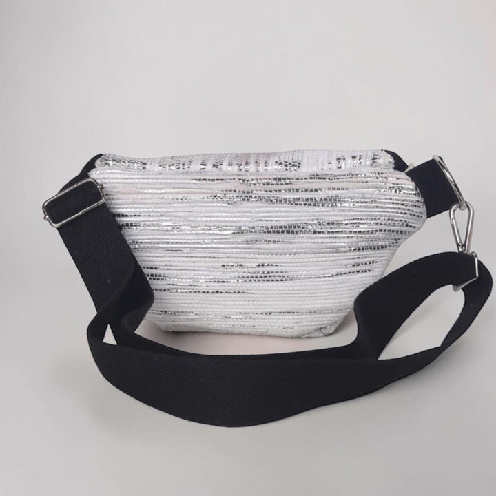 Silver and White Upcycled Handcrafted Lightweight Plastic Fanny Pack Crossbody Bag