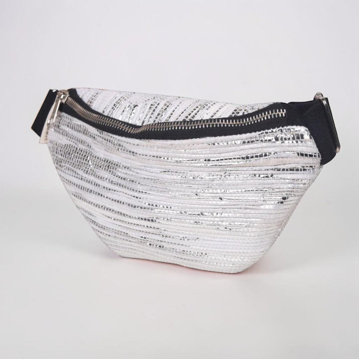 Silver and White Upcycled Handcrafted Lightweight Plastic Fanny Pack Crossbody Bag
