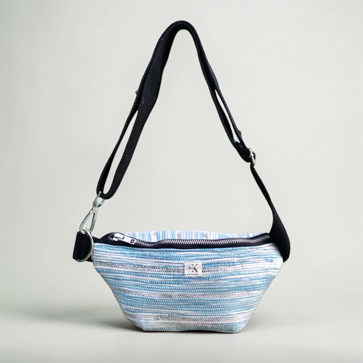 Blue and White Upcycled Handcrafted Lightweight Plastic Fanny Pack Crossbody Bag