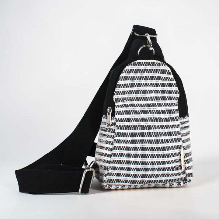 Black and White Striped Upcycled Plastic Handcrafted Shoulder Crossbody Bag
