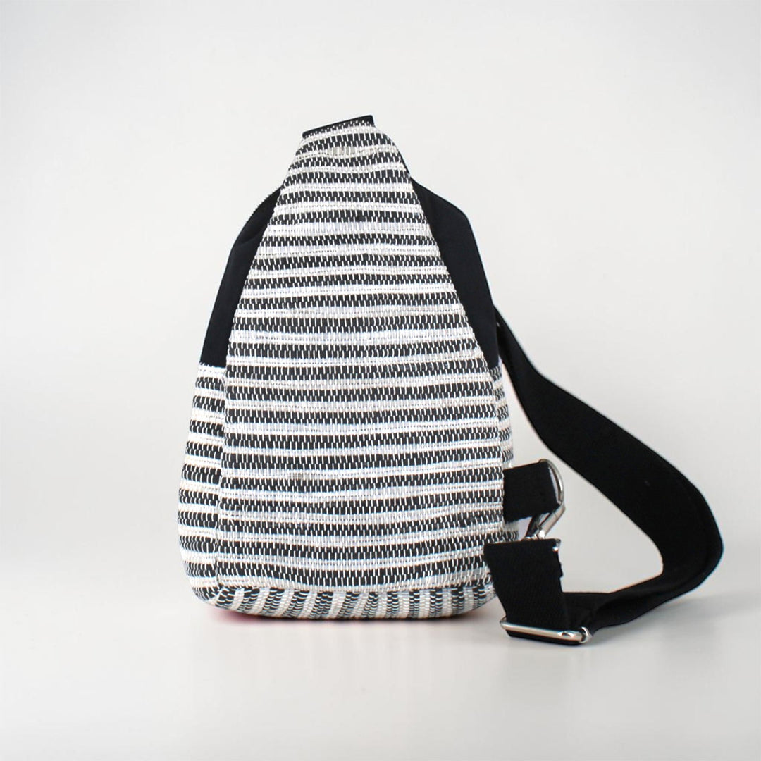 Black and White Striped Upcycled Plastic Handcrafted Shoulder Crossbody Bag
