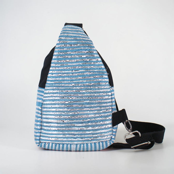 Blue and Silver Striped Upcycled Plastic Handcrafted Shoulder Crossbody Bag