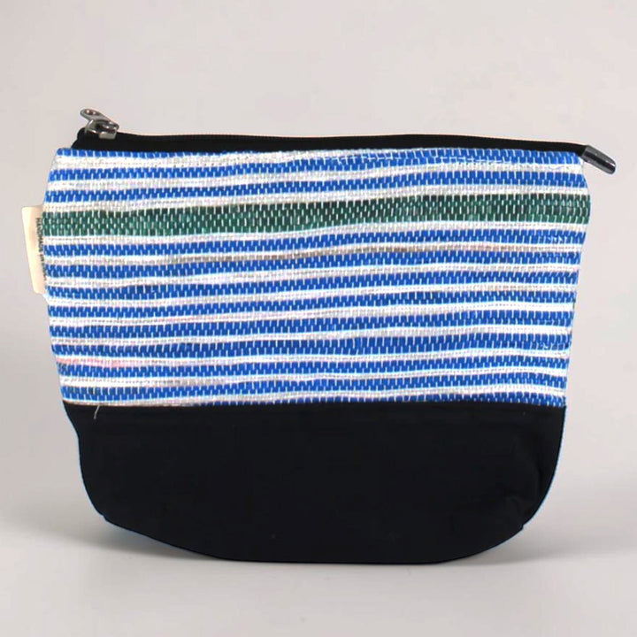 Blue and Green Striped Upcycled Plastic Handcrafted Utility Pouch