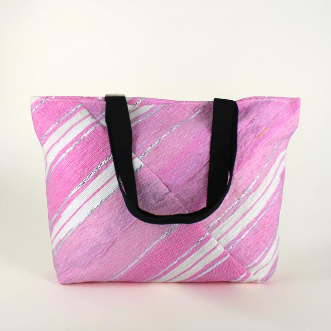 Pink and White UpcycledPlastic Handcrafted Designer Tote Bag